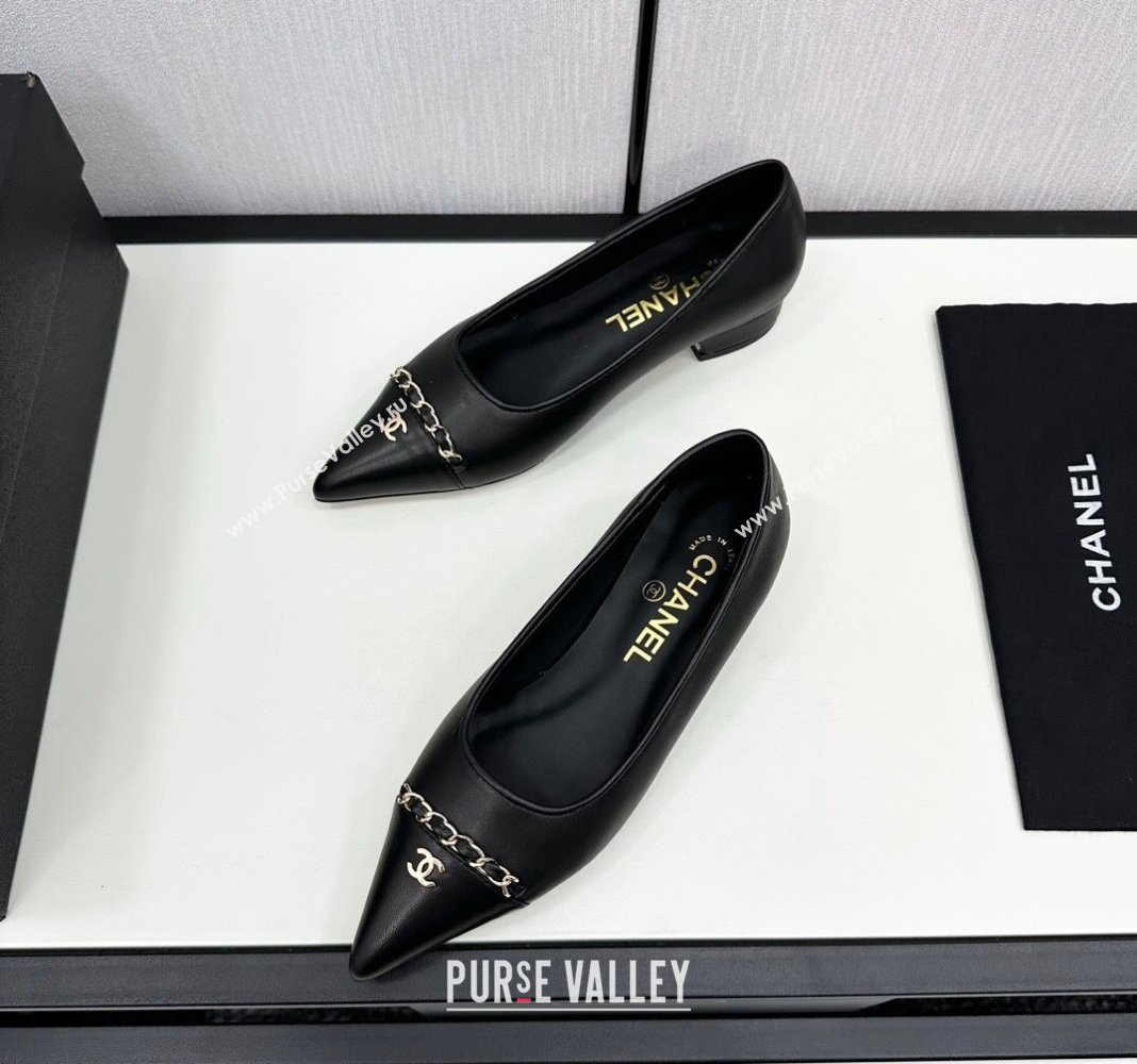 Chanel Lambskin Pointed Pumps with Chain Black 2024 CH101714 (KL-241017079)