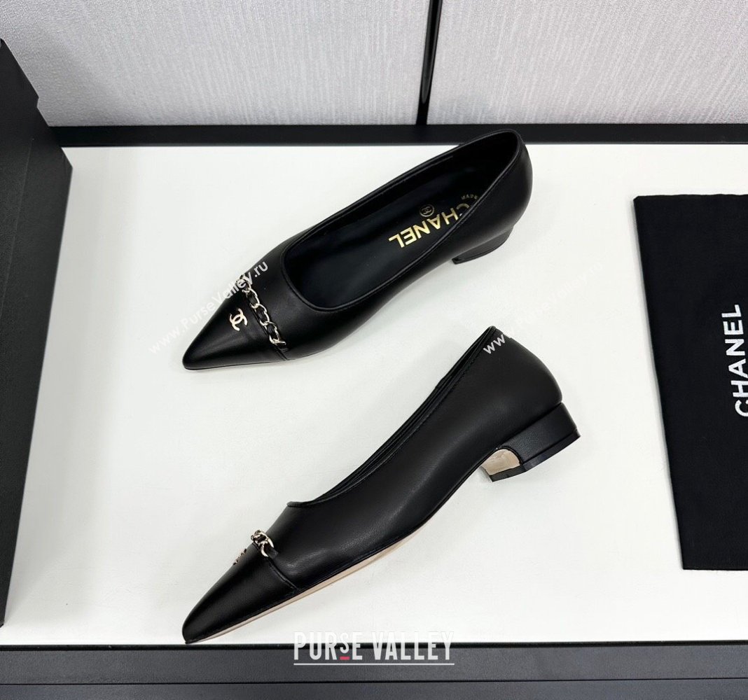 Chanel Lambskin Pointed Pumps with Chain Black 2024 CH101714 (KL-241017079)