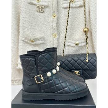 Chanel Quilted Calfskin Snow Boots with Pearls Black 2024 CH101620 (MD-241016074)