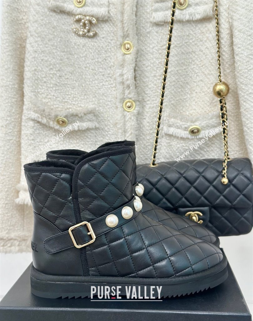 Chanel Quilted Calfskin Snow Boots with Pearls Black 2024 CH101620 (MD-241016074)