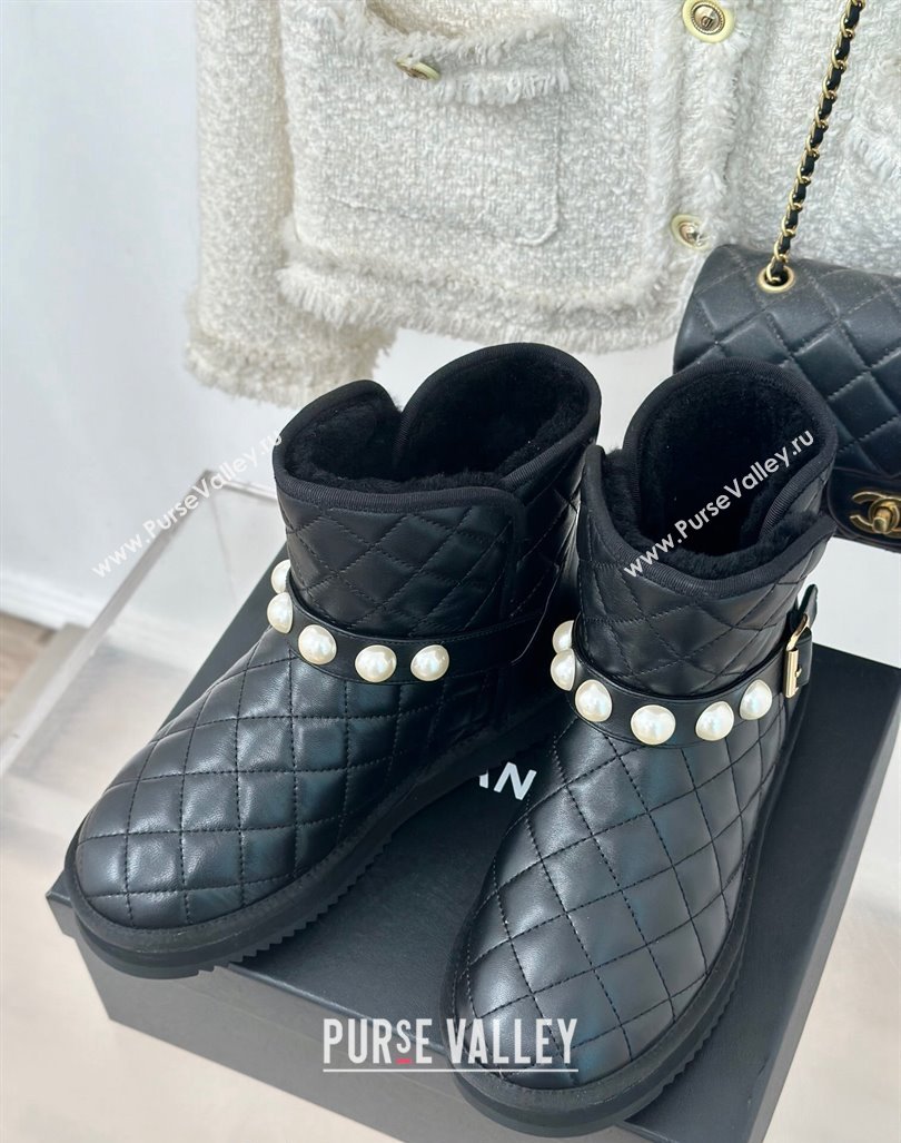 Chanel Quilted Calfskin Snow Boots with Pearls Black 2024 CH101620 (MD-241016074)