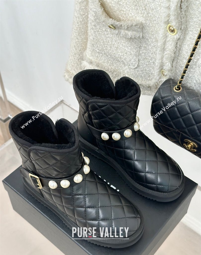 Chanel Quilted Calfskin Snow Boots with Pearls Black 2024 CH101620 (MD-241016074)