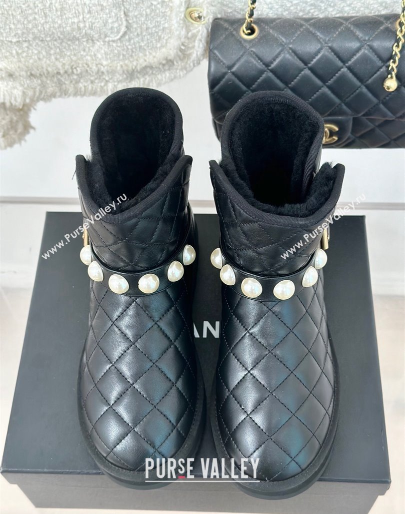 Chanel Quilted Calfskin Snow Boots with Pearls Black 2024 CH101620 (MD-241016074)