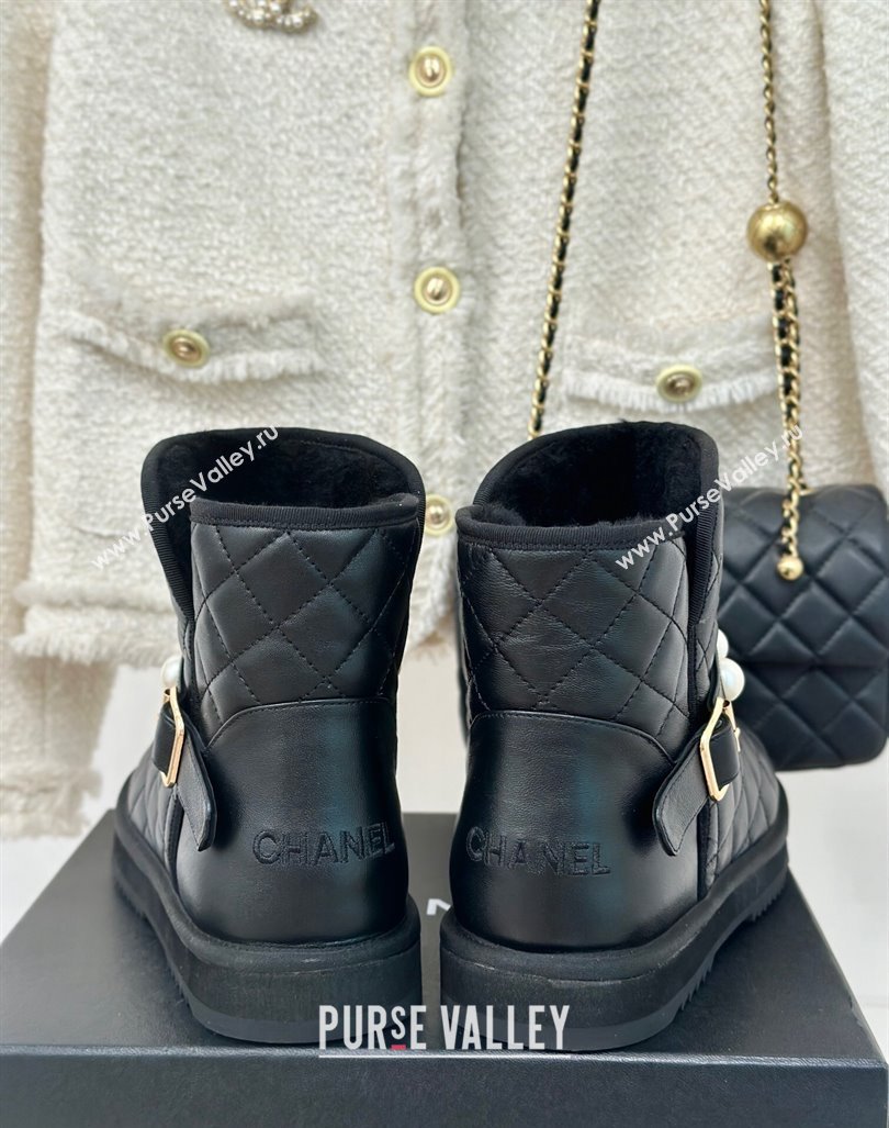 Chanel Quilted Calfskin Snow Boots with Pearls Black 2024 CH101620 (MD-241016074)