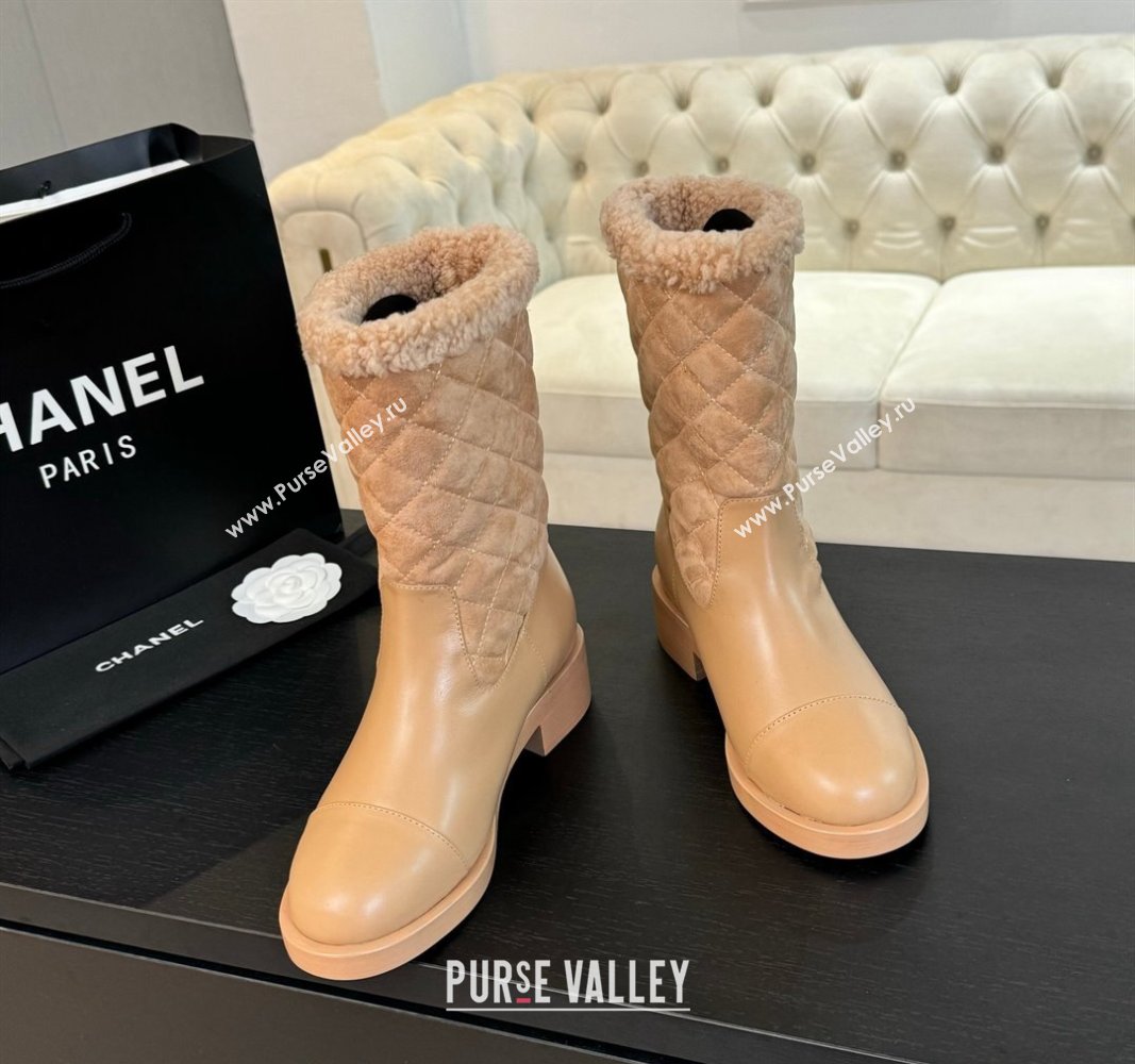 Chanel Quilted Suede and Calfskin Medium Boots 4.5cm Beige 2024 CH101502 (KL-241015077)