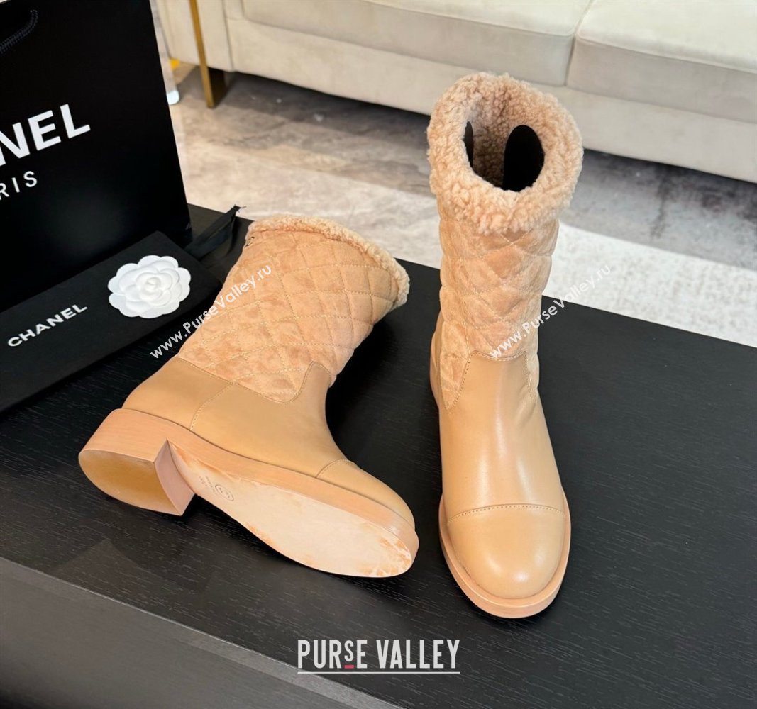 Chanel Quilted Suede and Calfskin Medium Boots 4.5cm Beige 2024 CH101502 (KL-241015077)