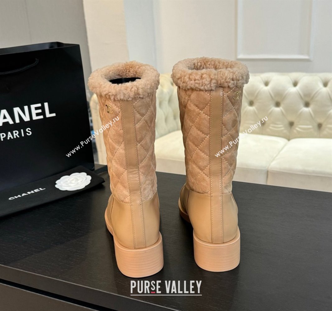 Chanel Quilted Suede and Calfskin Medium Boots 4.5cm Beige 2024 CH101502 (KL-241015077)