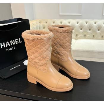 Chanel Quilted Suede and Calfskin Medium Boots 4.5cm Beige 2024 CH101502 (KL-241015077)