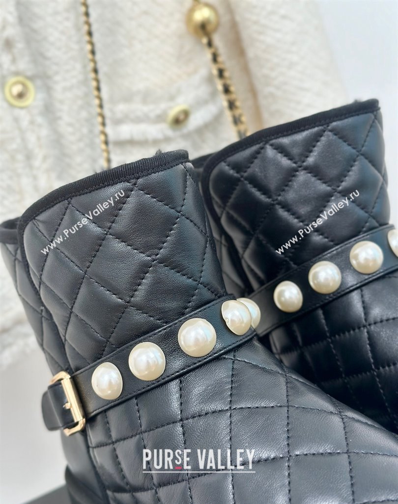 Chanel Quilted Calfskin Snow Boots with Pearls Black 2024 CH101620 (MD-241016074)