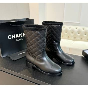 Chanel Quilted Calfskin Leather Medium Boots 4.5cm Black 2024 CH101502 (KL-241015079)