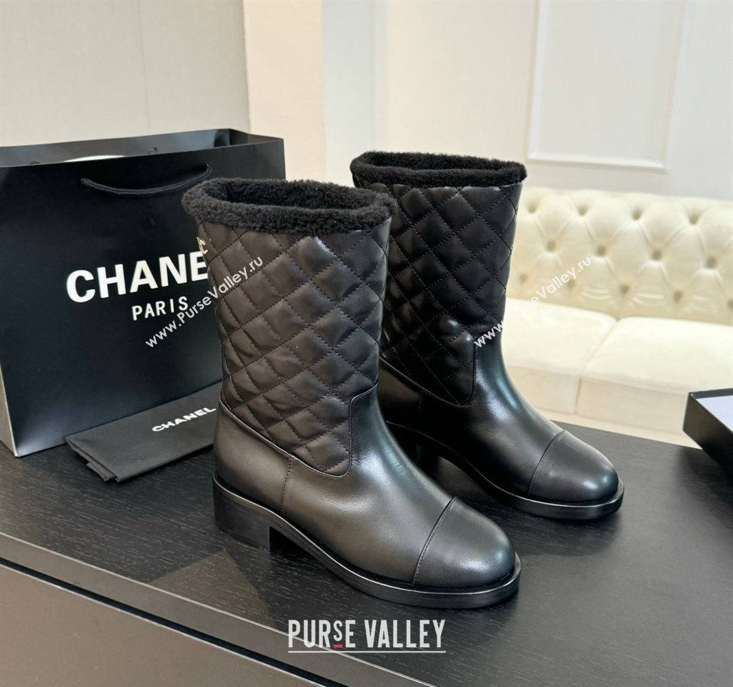 Chanel Quilted Calfskin Leather Medium Boots 4.5cm Black 2024 CH101502 (KL-241015079)