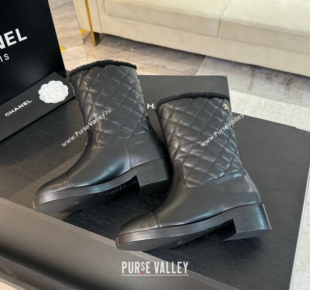 Chanel Quilted Calfskin Leather Medium Boots 4.5cm Black 2024 CH101502 (KL-241015079)