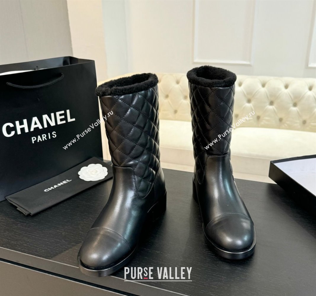 Chanel Quilted Calfskin Leather Medium Boots 4.5cm Black 2024 CH101502 (KL-241015079)