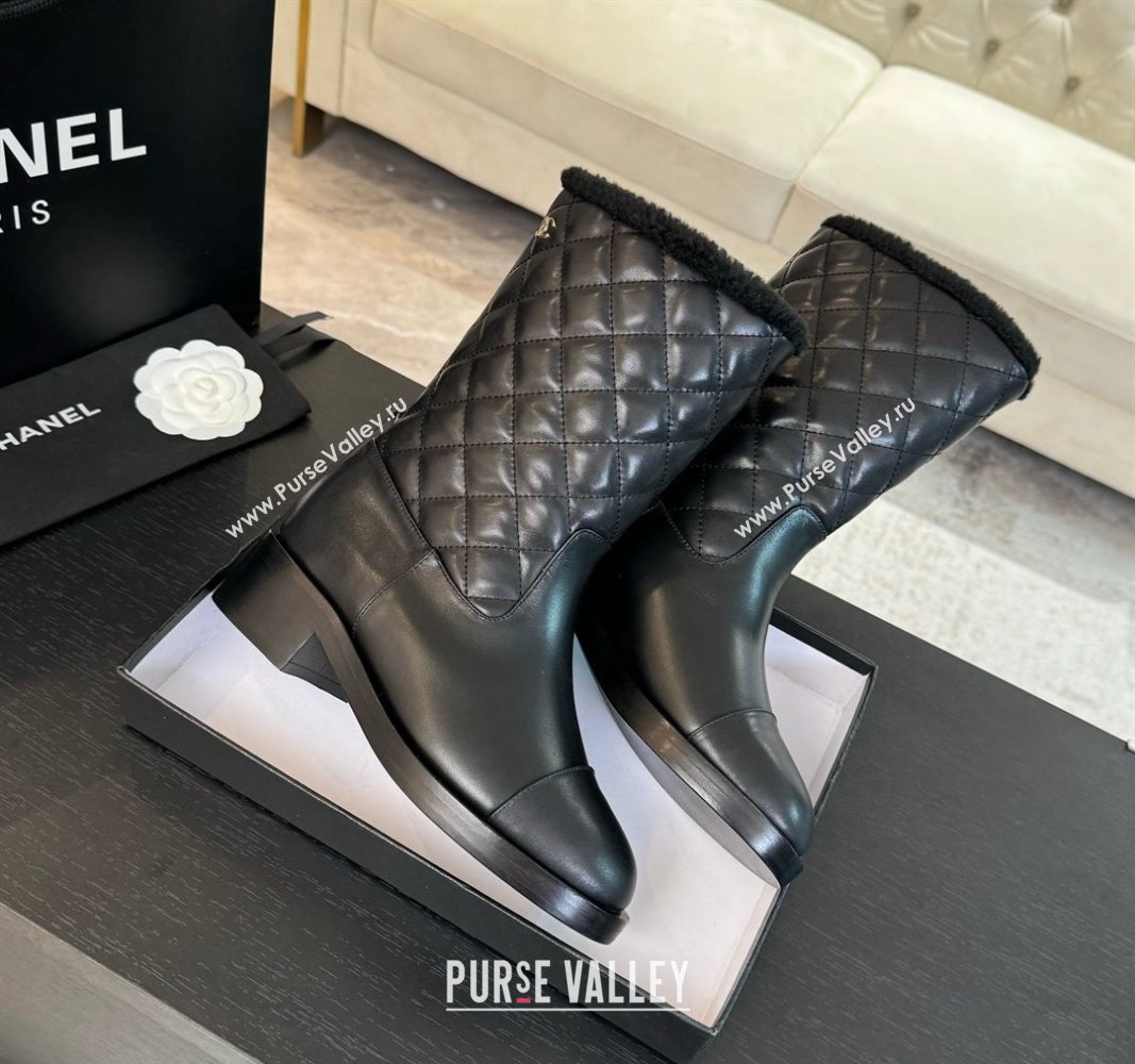 Chanel Quilted Calfskin Leather Medium Boots 4.5cm Black 2024 CH101502 (KL-241015079)