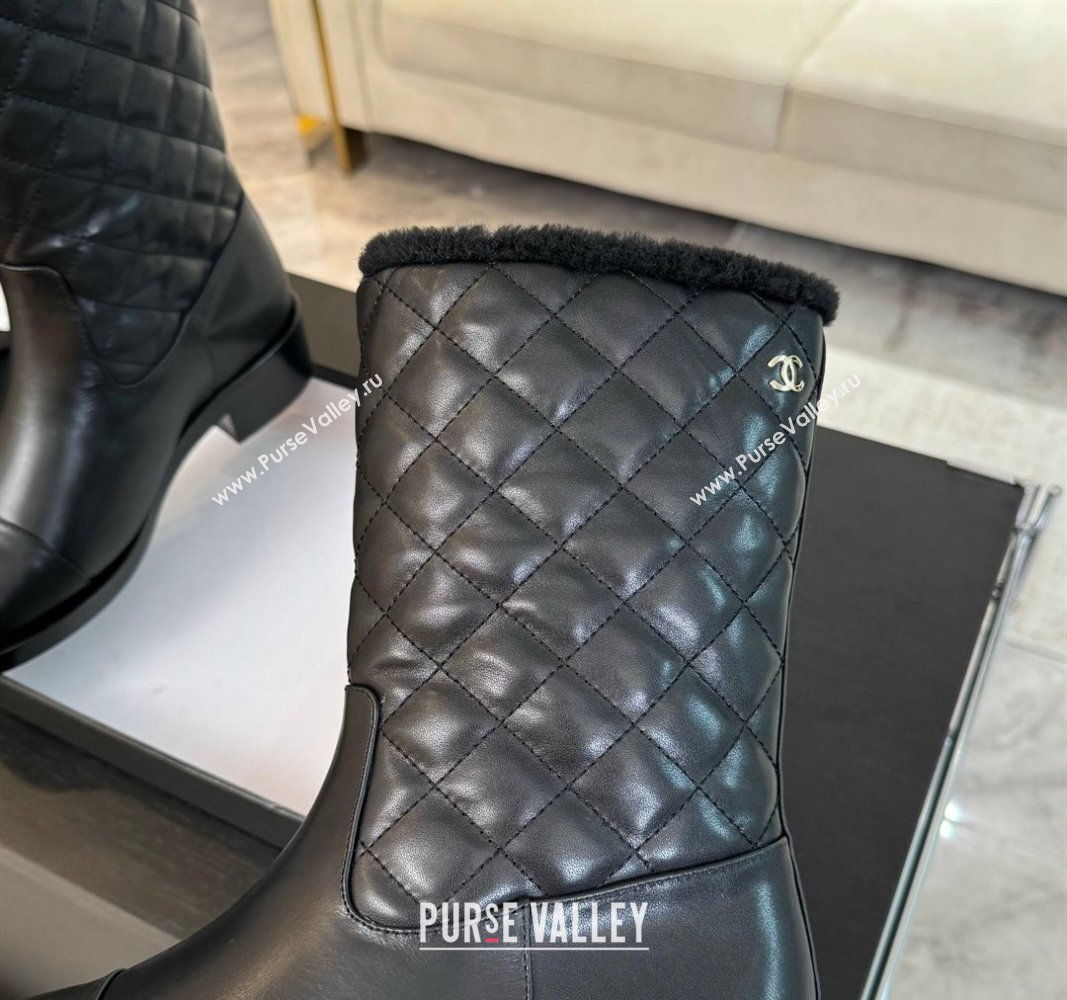 Chanel Quilted Calfskin Leather Medium Boots 4.5cm Black 2024 CH101502 (KL-241015079)