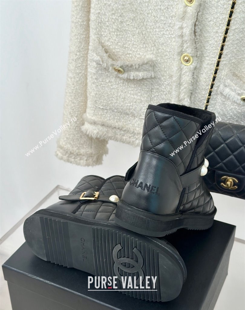 Chanel Quilted Calfskin Snow Boots with Pearls Black 2024 CH101620 (MD-241016074)