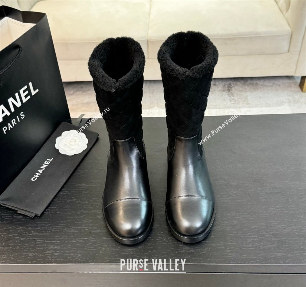 Chanel Suede and Shiny Calfskin Medium Boots 4.5cm Black 2024 CH101502 (KL-241015080)