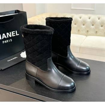 Chanel Suede and Shiny Calfskin Medium Boots 4.5cm Black 2024 CH101502 (KL-241015080)