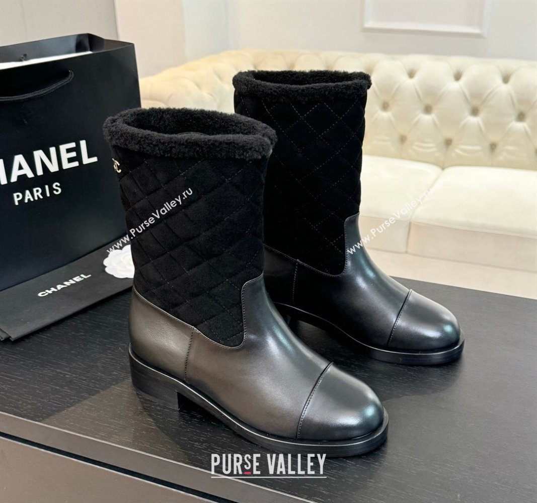 Chanel Suede and Shiny Calfskin Medium Boots 4.5cm Black 2024 CH101502 (KL-241015080)