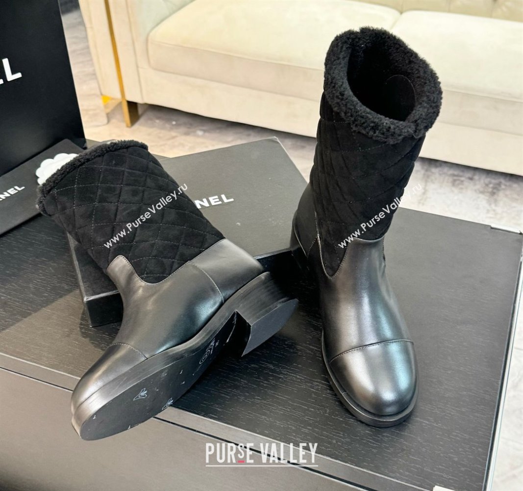 Chanel Suede and Shiny Calfskin Medium Boots 4.5cm Black 2024 CH101502 (KL-241015080)