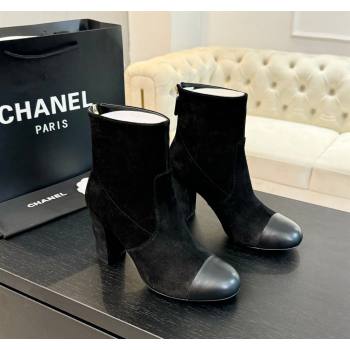 Chanel Suede and Calfskin Heel Ankle Boots 7cm Black 2024 CH101505 (KL-241015094)