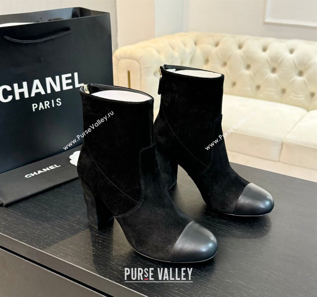 Chanel Suede and Calfskin Heel Ankle Boots 7cm Black 2024 CH101505 (KL-241015094)