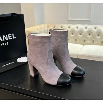 Chanel Suede and Calfskin Heel Ankle Boots 7cm Dusty Purple 2024 CH101505 (KL-241015097)