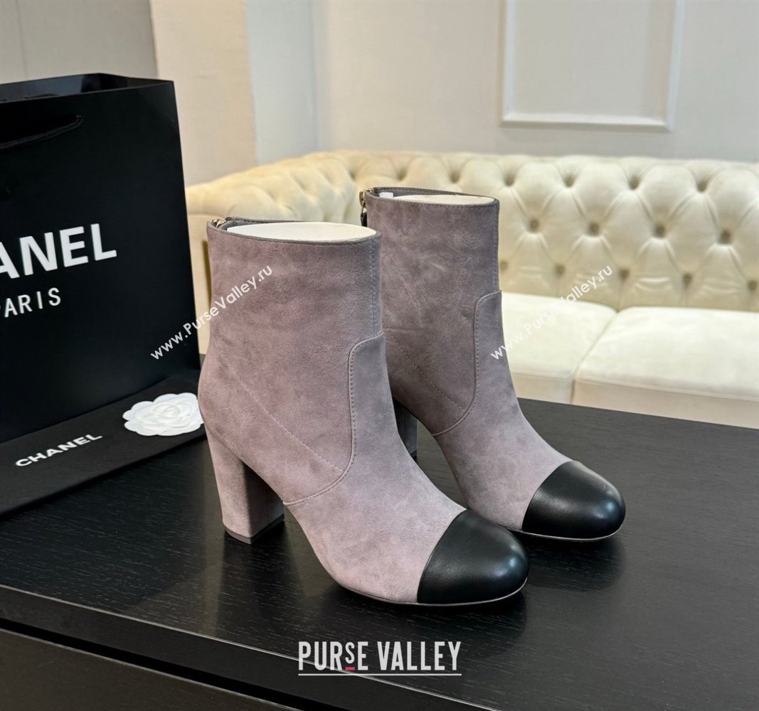 Chanel Suede and Calfskin Heel Ankle Boots 7cm Dusty Purple 2024 CH101505 (KL-241015097)