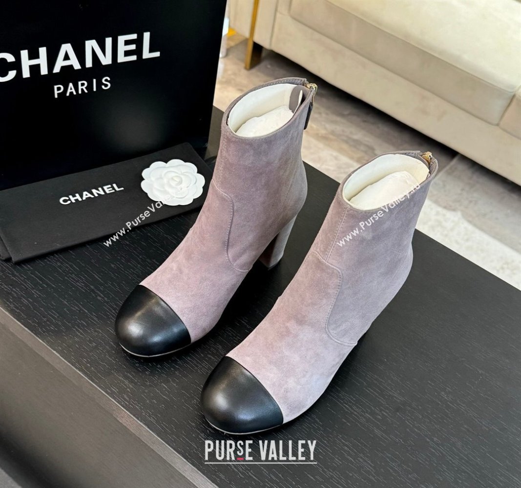 Chanel Suede and Calfskin Heel Ankle Boots 7cm Dusty Purple 2024 CH101505 (KL-241015097)