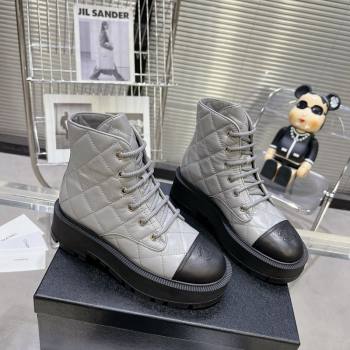 Chanel Quilted Calfskin Lace-up Platform Ankle Boots Grey 2024 CH090905 (MD-241015108)