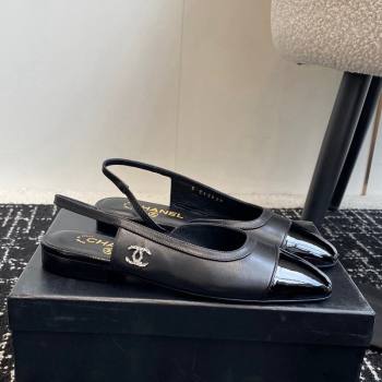 Chanel Calfskin Patent Leather Slingbacks Flats G46000 Black 2024 (KL-241016140)