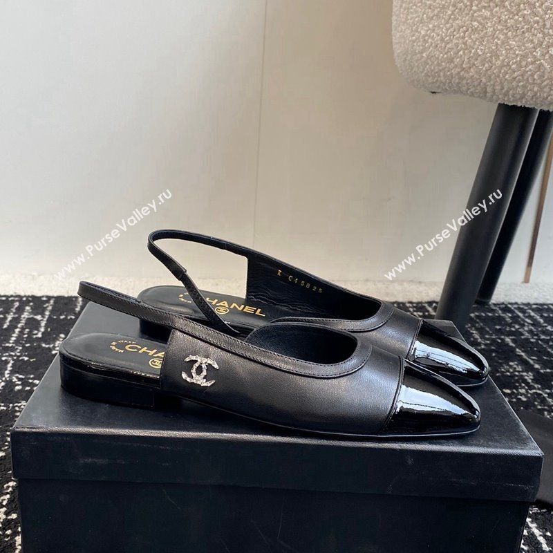 Chanel Calfskin Patent Leather Slingbacks Flats G46000 Black 2024 (KL-241016140)