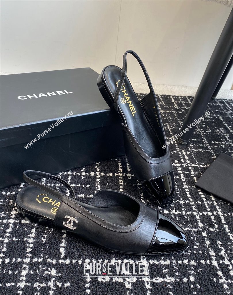 Chanel Calfskin Patent Leather Slingbacks Flats G46000 Black 2024 (KL-241016140)