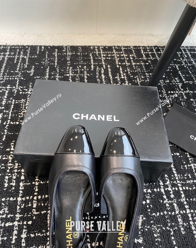 Chanel Calfskin Patent Leather Slingbacks Flats G46000 Black 2024 (KL-241016140)