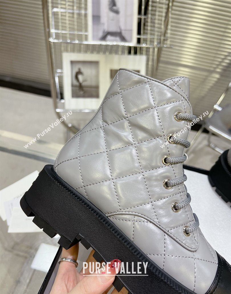 Chanel Quilted Calfskin Lace-up Platform Ankle Boots Grey 2024 CH090905 (MD-241015108)