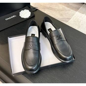 Chanel Calfskin Loafers with Black Strass CC Black Leather 2024 CH101713 (KL-241017060)