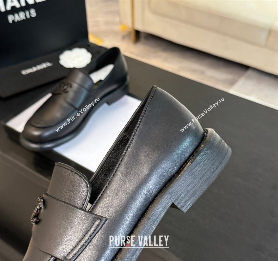 Chanel Calfskin Loafers with Black Strass CC Black Leather 2024 CH101713 (KL-241017060)