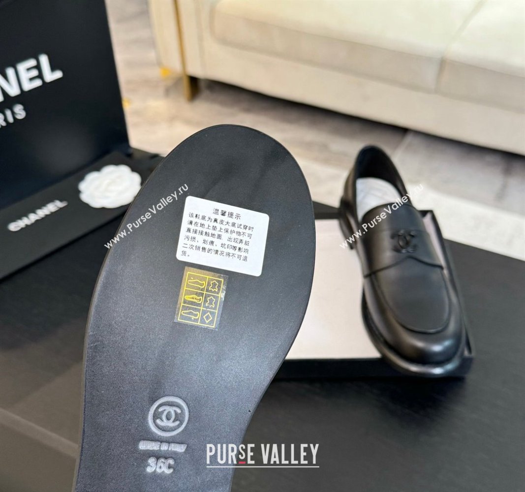 Chanel Calfskin Loafers with Black Strass CC Black Leather 2024 CH101713 (KL-241017060)