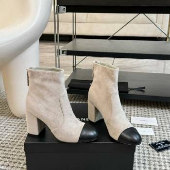 Chanel Suede and Lambskin Heel Ankle Boots 7cm Grey 2024 CH101506 (KL-241015098)