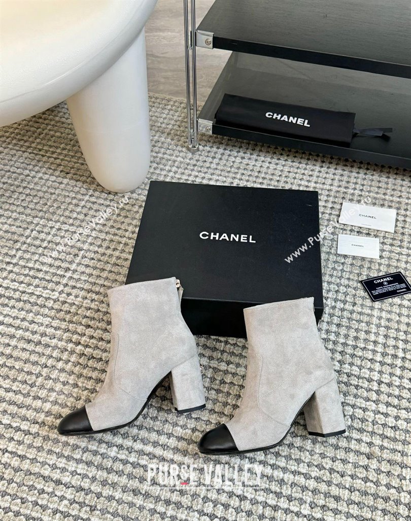 Chanel Suede and Lambskin Heel Ankle Boots 7cm Grey 2024 CH101506 (KL-241015098)