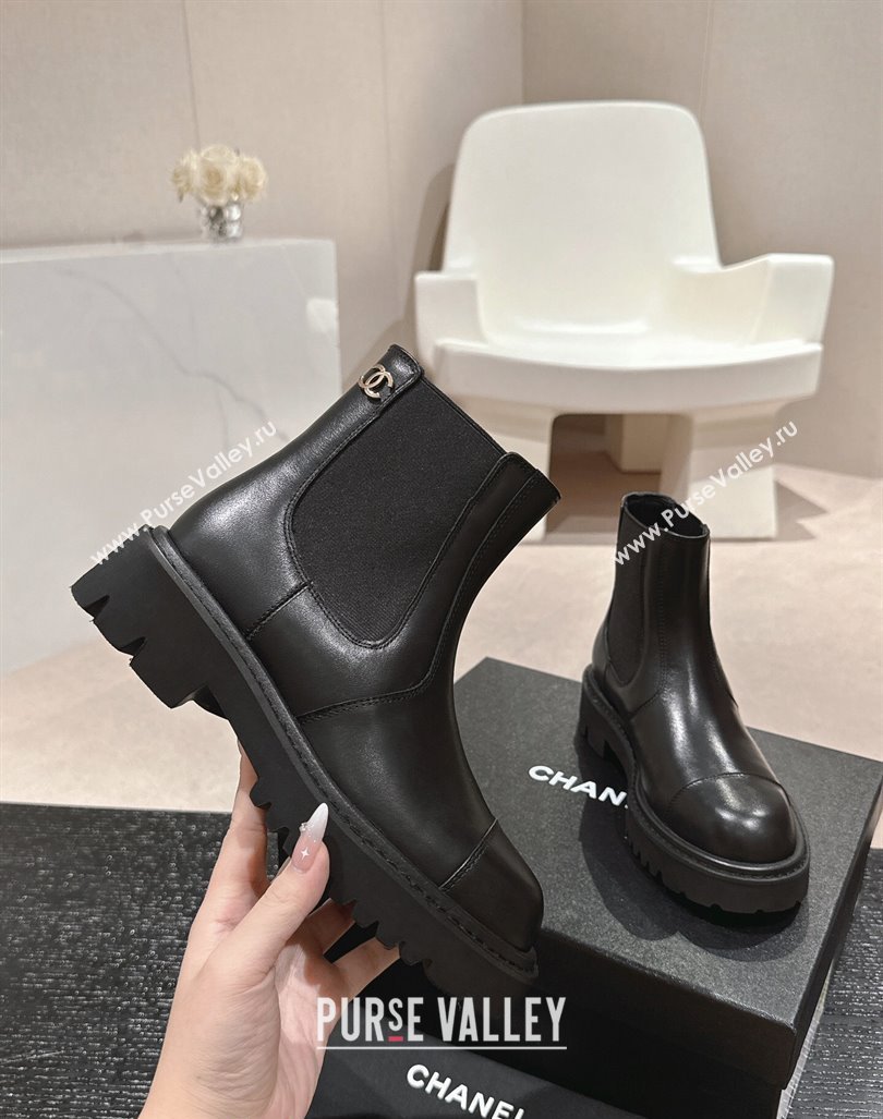 Chanel Calfskin Elastic Ankle Boots Black 2024 CH101621 (MD-241016077)