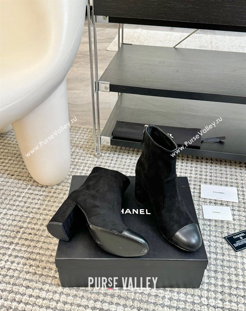 Chanel Suede and Lambskin Heel Ankle Boots 7cm Black 2024 CH101506 (KL-241015099)