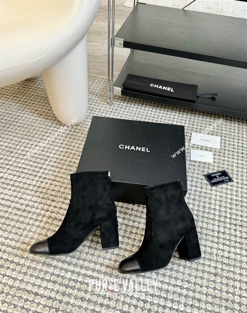 Chanel Suede and Lambskin Heel Ankle Boots 7cm Black 2024 CH101506 (KL-241015099)