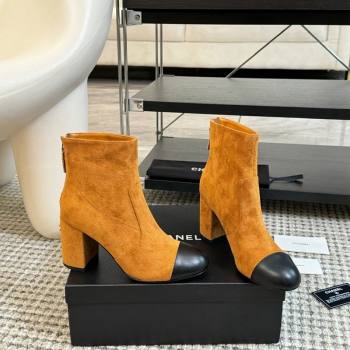 Chanel Suede and Lambskin Heel Ankle Boots 7cm Brown Yellow 2024 CH101506 (KL-241015100)