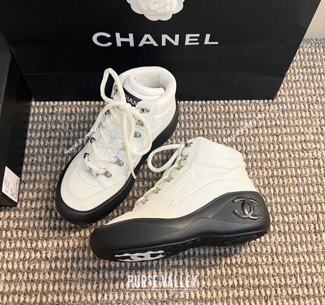 Chanel Coco Neige Fabric and Calfskin Snow Sneakers 5cm G45337 White/Black 2024 (KL-241017114)