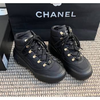 Chanel Coco Neige Fabric and Calfskin Snow Sneakers 5cm G45337 Black2 2024 (KL-241017115)