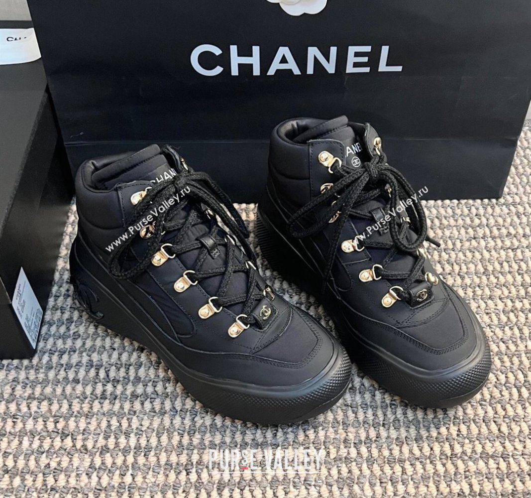 Chanel Coco Neige Fabric and Calfskin Snow Sneakers 5cm G45337 Black2 2024 (KL-241017115)