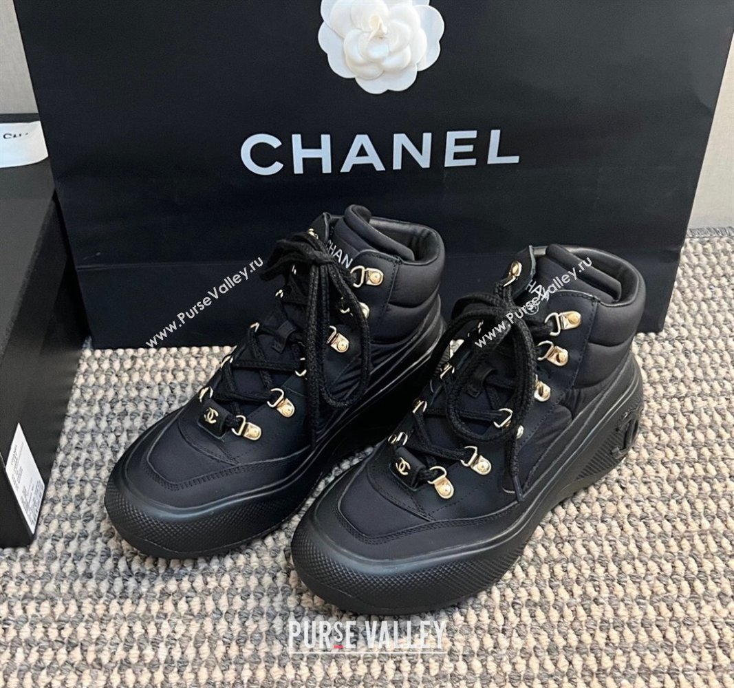 Chanel Coco Neige Fabric and Calfskin Snow Sneakers 5cm G45337 Black2 2024 (KL-241017115)