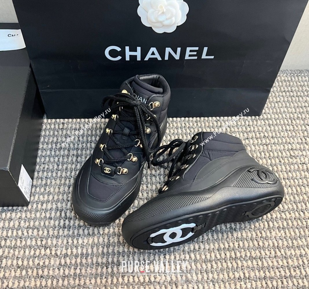 Chanel Coco Neige Fabric and Calfskin Snow Sneakers 5cm G45337 Black2 2024 (KL-241017115)