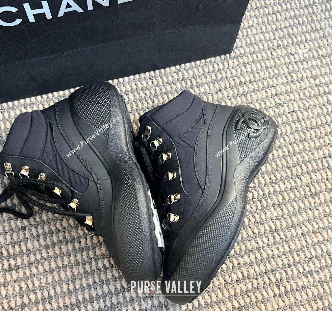 Chanel Coco Neige Fabric and Calfskin Snow Sneakers 5cm G45337 Black2 2024 (KL-241017115)